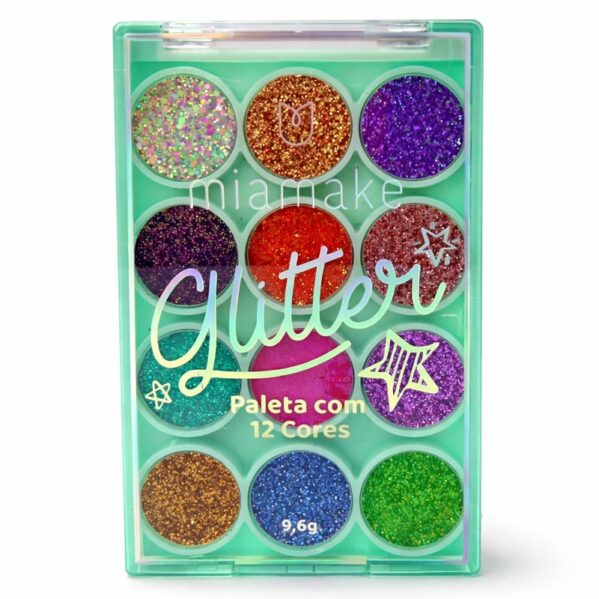 PALETA DE GLITTER MULTIFUNCIONAL 12 CORES MIAMAKE – BRILHO INTENSO E LONGA DURAÇÃO