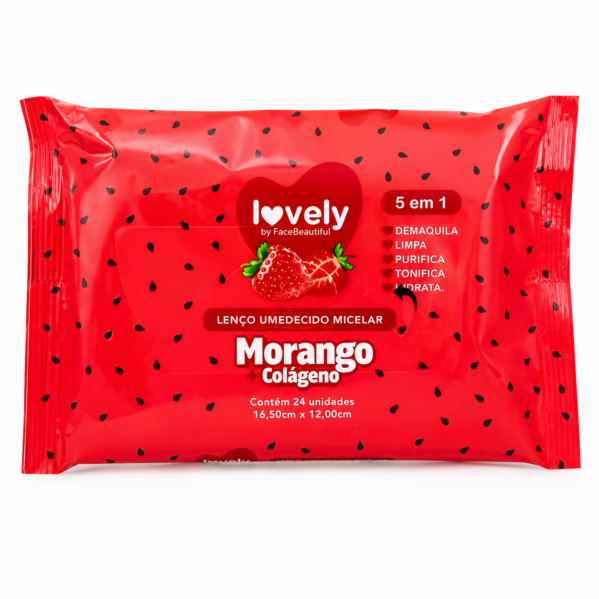 Lenço Umidecido Demaquilante Micelar Skin  Morango Colágeno Care Lovely