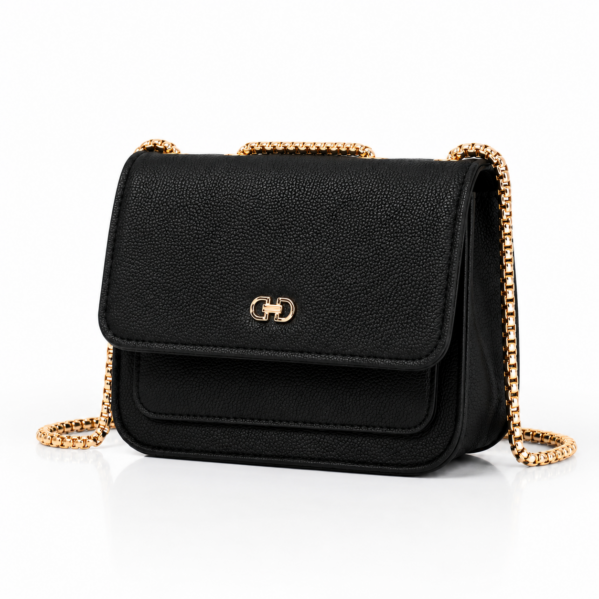 Bolsa Feminina Pequena Preta Transversal Corrente Dourada Casual Tamanho M