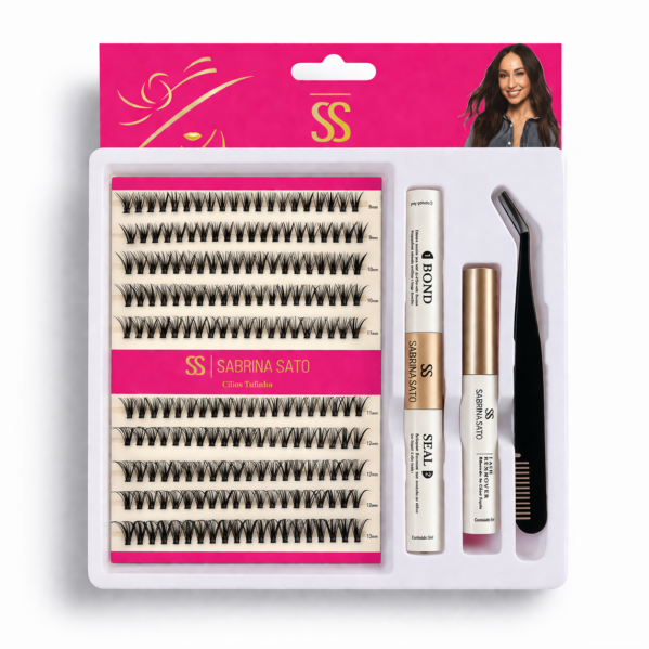 KIT CÍLIOS TUFINHO SABRINA SATO - 40P  MIX 9MM A 13MM + COLA, PINÇA E REMOVEDOR
