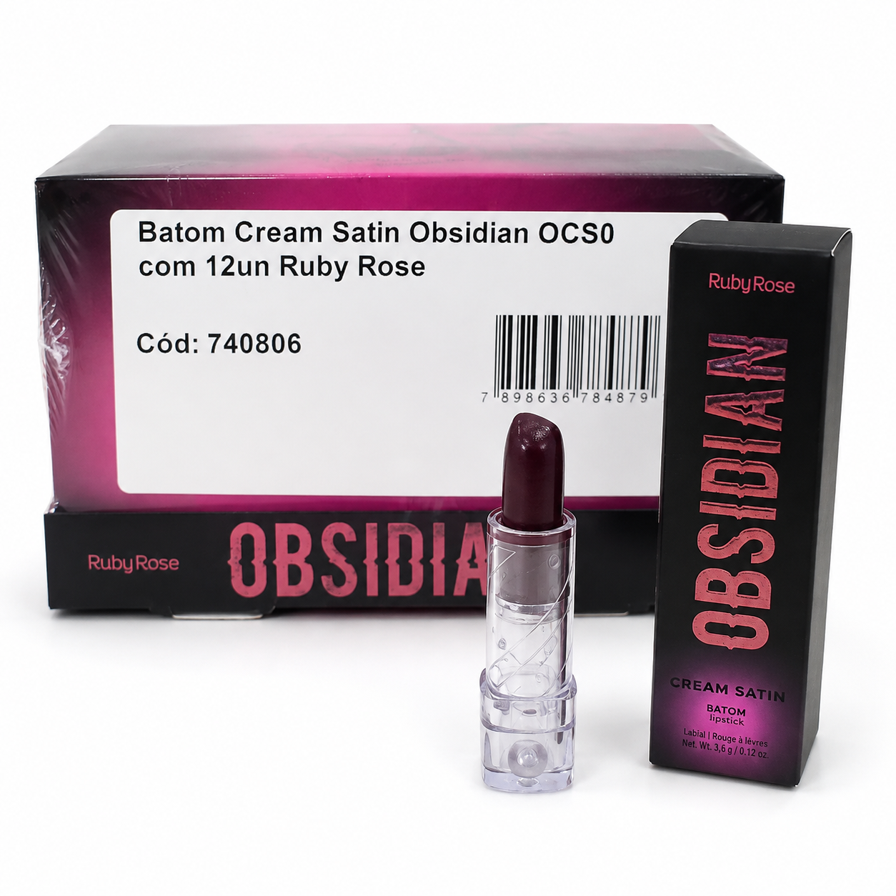 BOX C/12 Batom Lipstick Ruby Rose Obsidian Cream Satin Ocs01 - Imagem 2