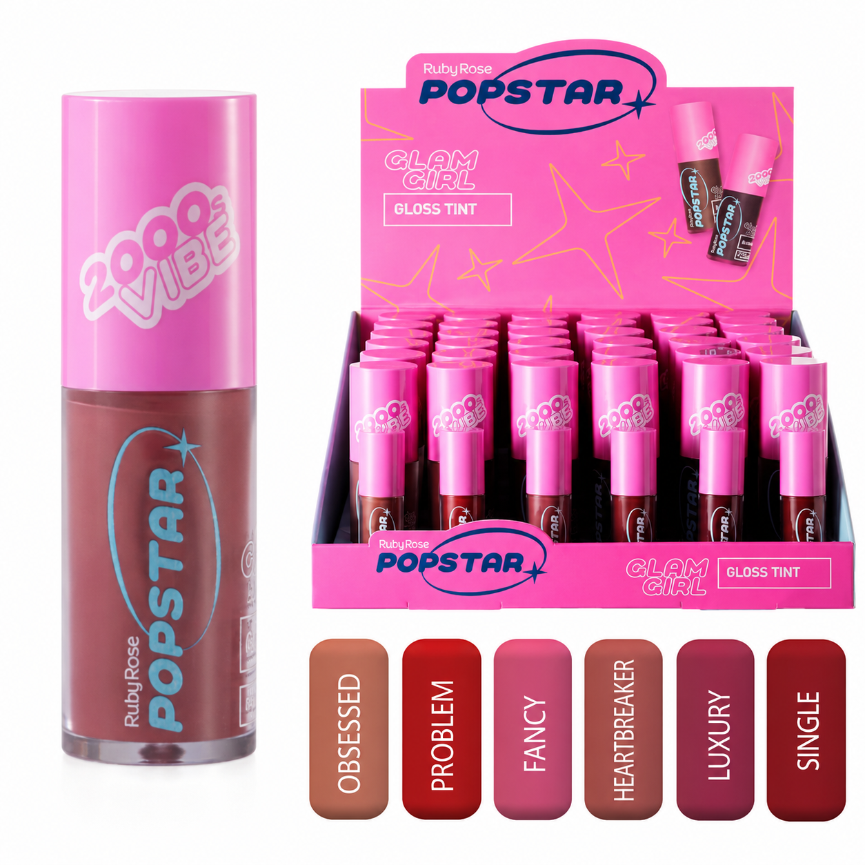 Box Gloss Tint Popstar Glam Girl Ruby Rose – 36 Unidades de 5,2g